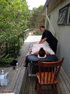A sunny deck massage with Patreen